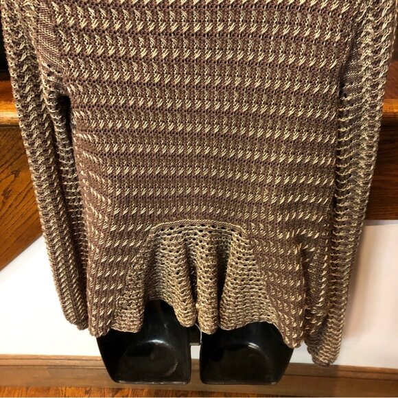 Coquette Metallic Gold Knit Waterfall Open Cardigan Shawl Collar Peplum Medium - Picture 6 of 11